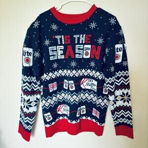 Miller Lite Knit Sweater Men's L Christmas Excelent Beer Blue ugly EXCELENT USED